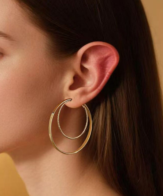 Boucles d'oreilles créoles surdimensionnées en acier inoxydable doré à double boucle - TrendAura