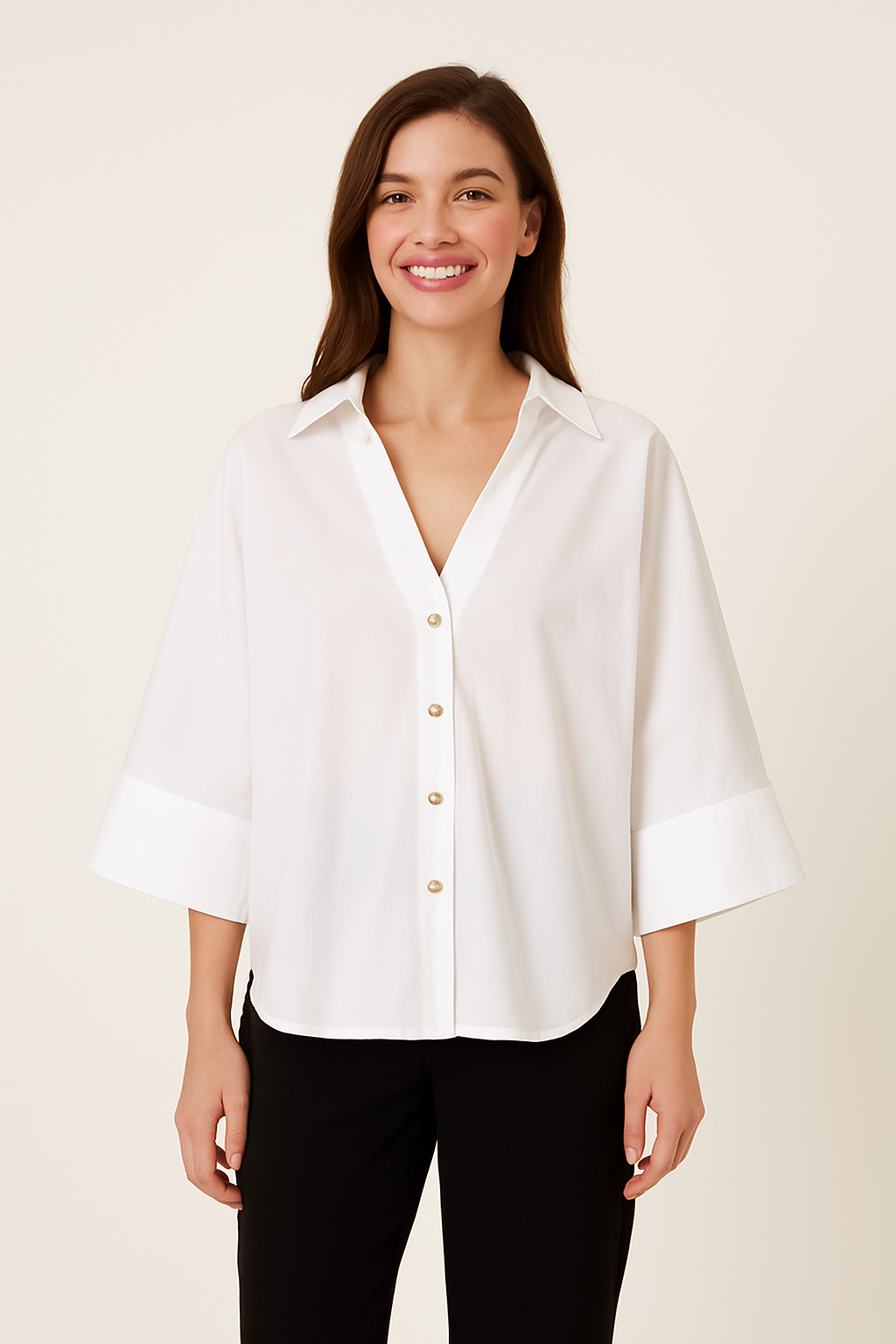 Oversize Button Front Blouse For Women Ultra Soft Fabric Loose Fit Casual Elegance