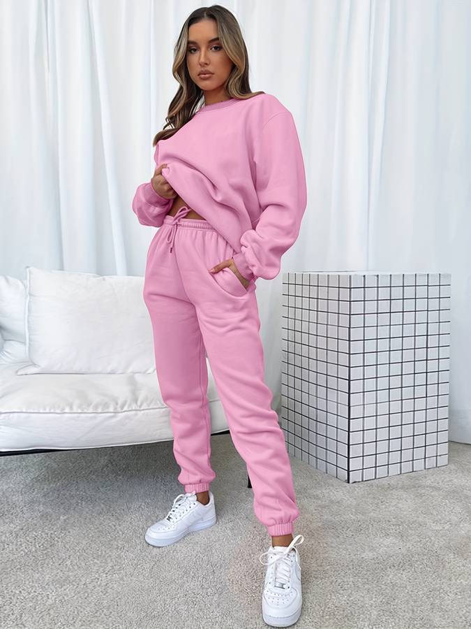 Oversized Womens Sweat Set With Cozy Pullover And Relaxed Pink Joggers For Women All Day Comfort