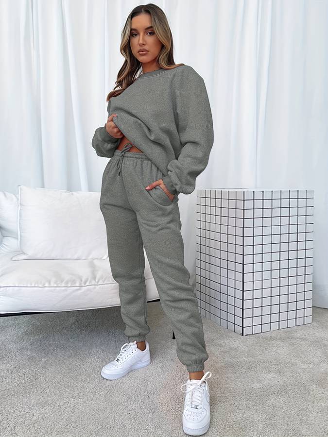 Oversized Womens Sweat Set With Cozy Pullover And Relaxed Pink Joggers For Women All Day Comfort