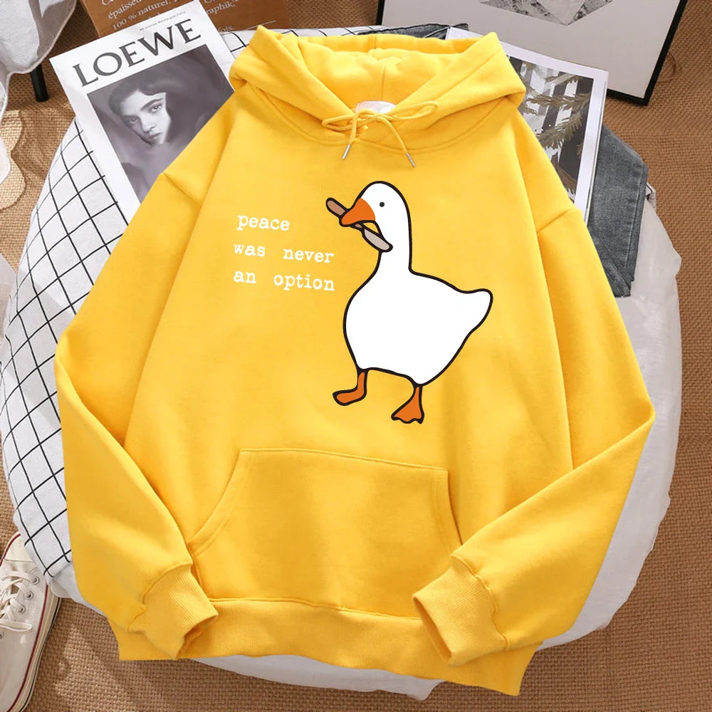 Duck Print Oversized Hoodie For Men With Cozy Warmth And Relaxed Fit Sweatshirt
