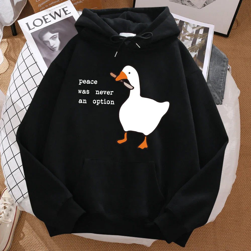 Duck Print Oversized Hoodie For Men With Cozy Warmth And Relaxed Fit Sweatshirt