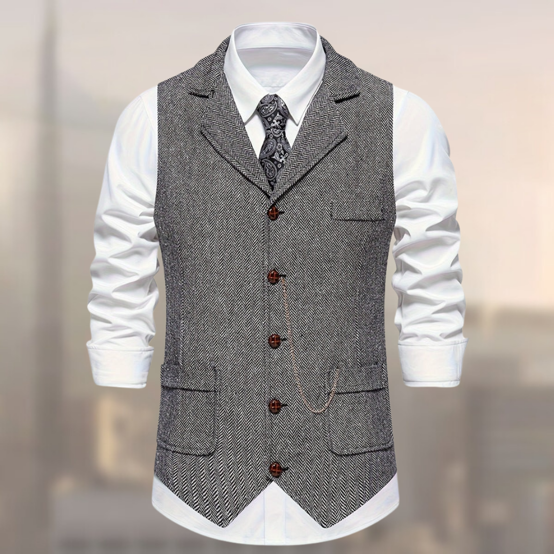 Carter Retro Cotton Vest TrendAura Herringbone Pattern Formal Layering Vest For Men