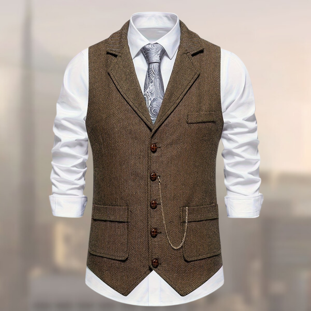 Carter Retro Cotton Vest TrendAura Herringbone Pattern Formal Layering Vest For Men