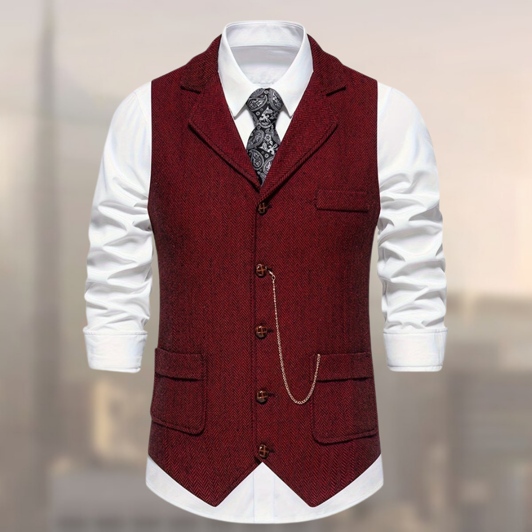 Carter Retro Cotton Vest TrendAura Herringbone Pattern Formal Layering Vest For Men