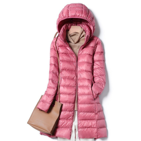 Léa Long Hooded Down Jacket For Women Warmth And Lightweight Comfort With Urban Style