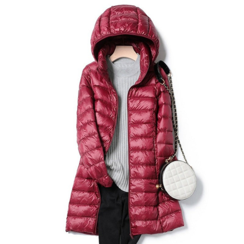 Léa Long Hooded Down Jacket For Women Warmth And Lightweight Comfort With Urban Style