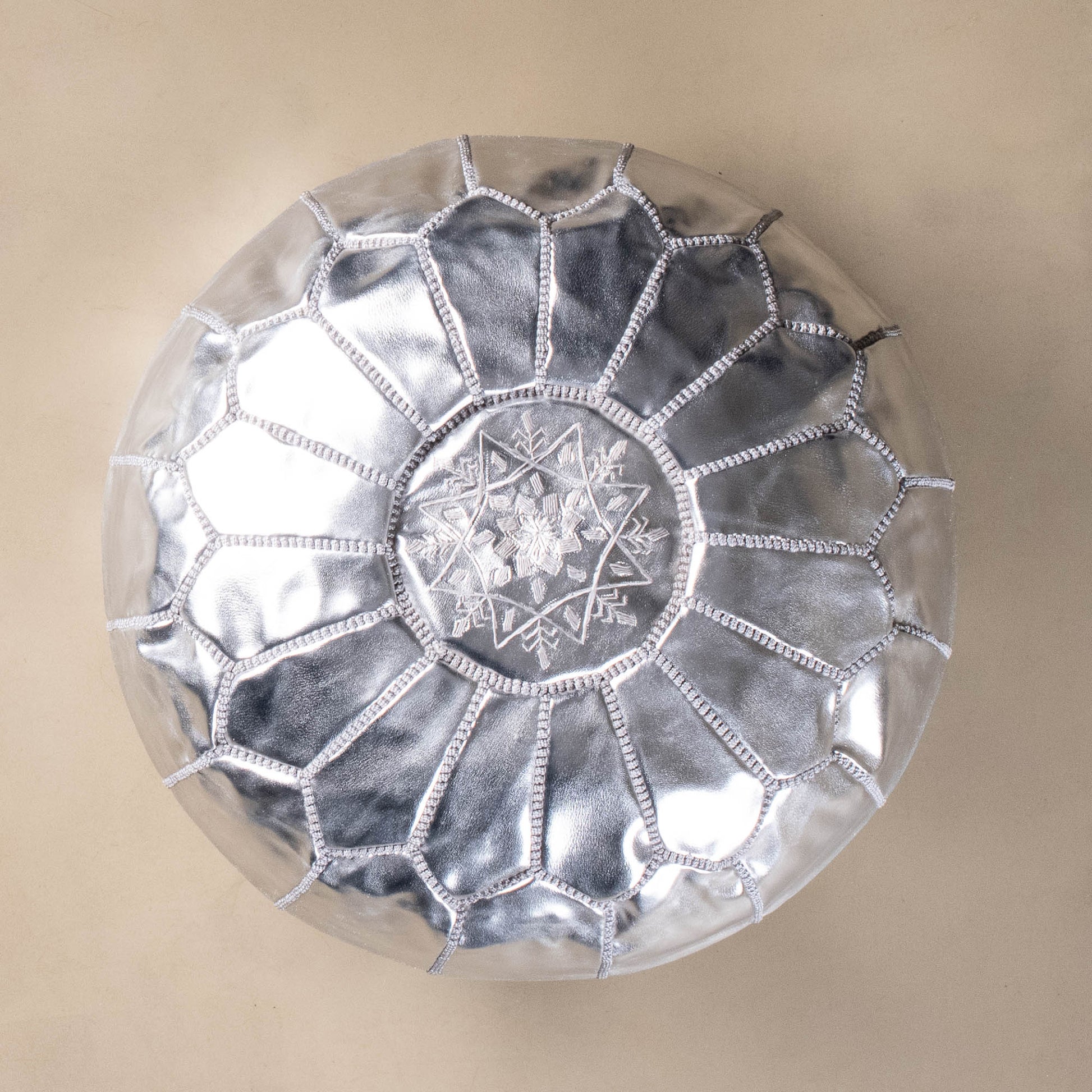 Authentic Moroccan Leather Pouf - Silver - TrendAura