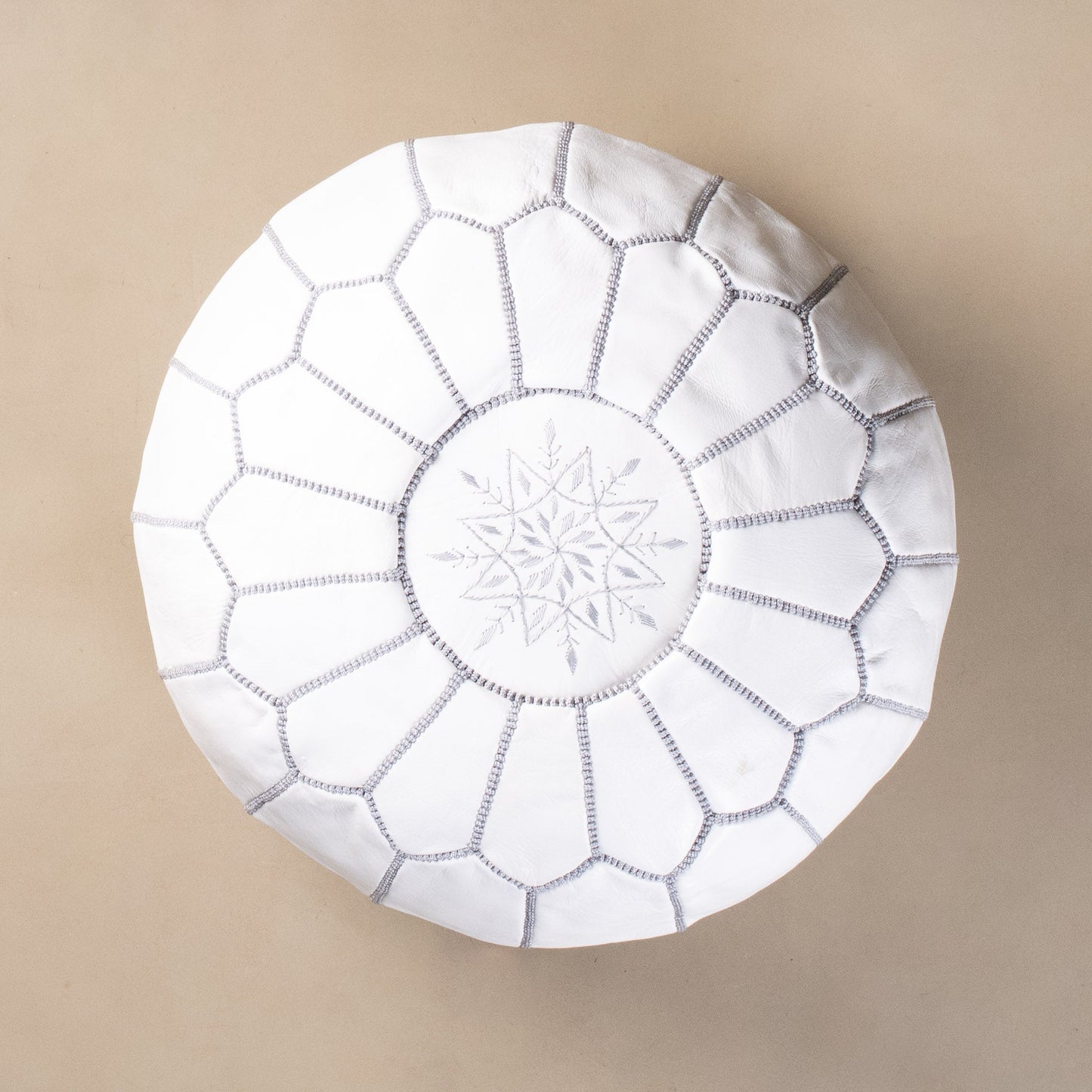 Authentic Moroccan Leather Pouf - White and Grey - TrendAura