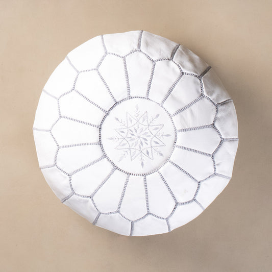 Authentic Moroccan Leather Pouf - White and Grey - TrendAura