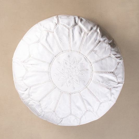 Authentic Moroccan Leather Pouf - White - TrendAura