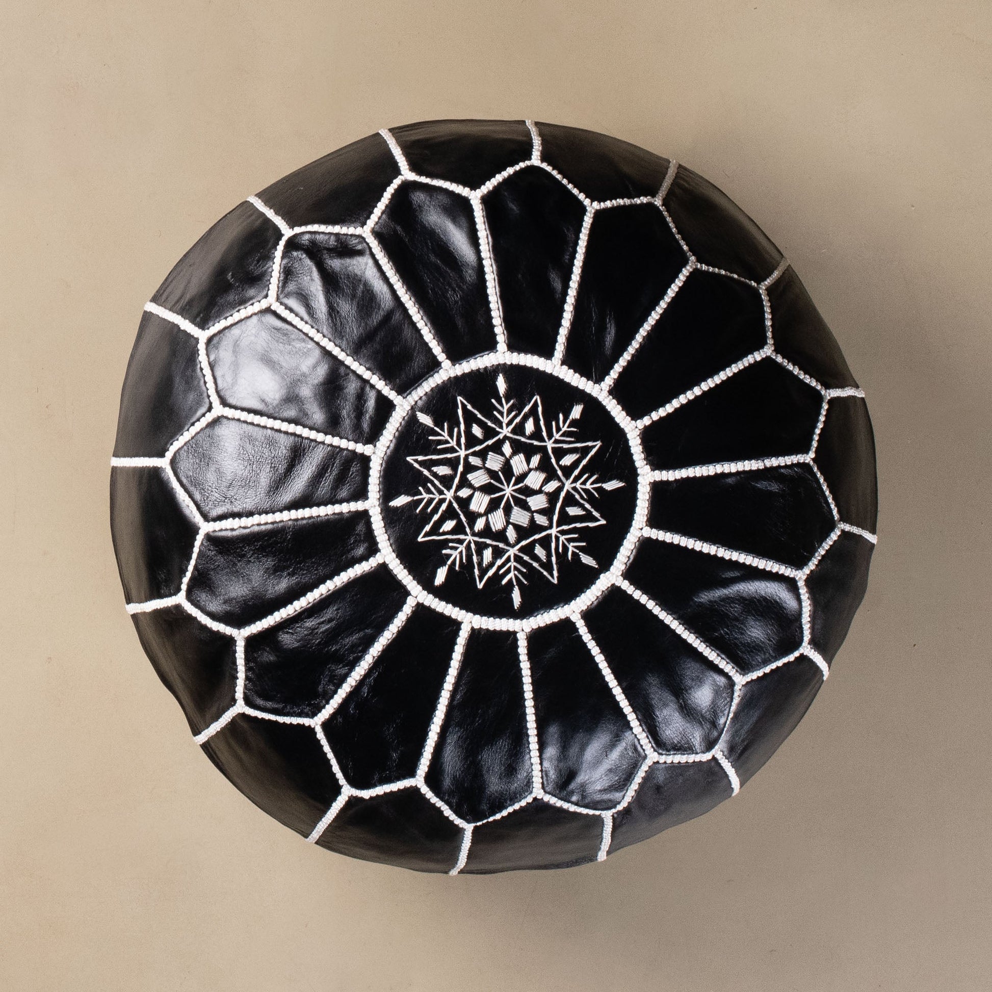 Authentic Moroccan Leather Pouf - Black - TrendAura