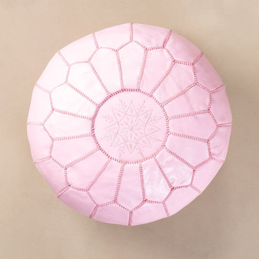 Authentic Moroccan Leather Pouf - Pink - TrendAura
