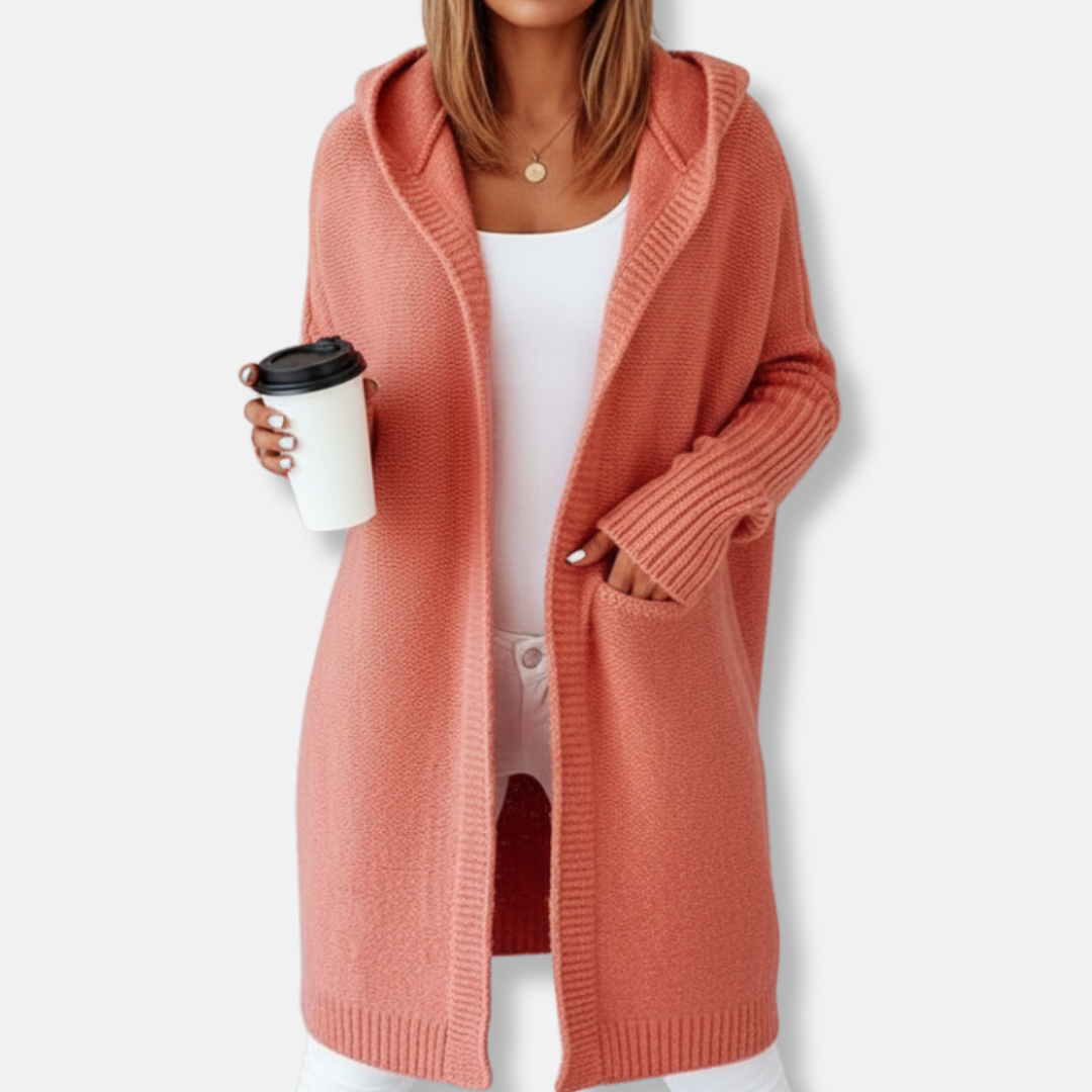 Women’s Hooded Cardigan – Oversized Relaxed Fit – Knit Wool Blend – Knee Length