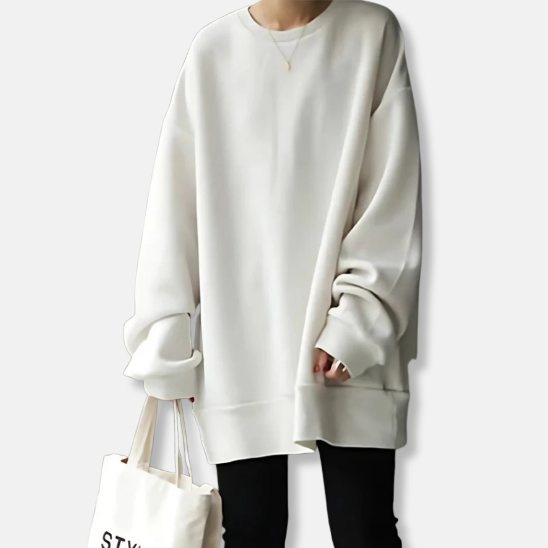 Women’s Sweatshirt - Soft Knit - Oversized Fit - Ribbed Crew Neck - Tunic Length