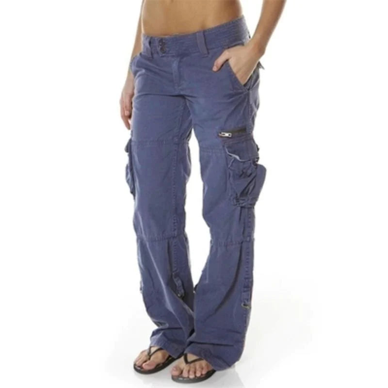 Women's Cargo Pants - Relaxed Fit - Cotton Blend - With Large Pockets