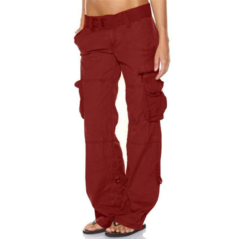 Women's Cargo Pants - Relaxed Fit - Cotton Blend - With Large Pockets
