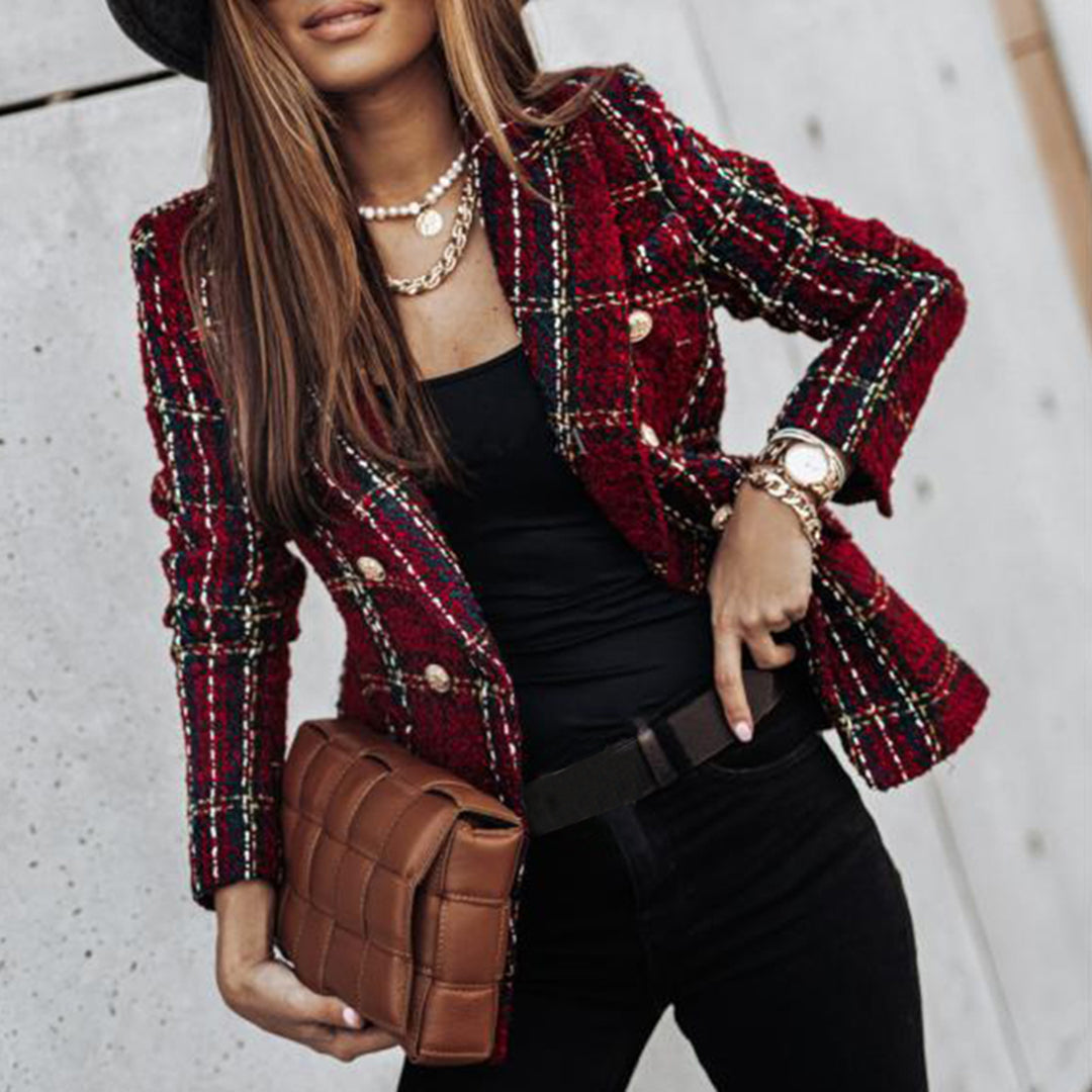 Women's Blazer - Tweed Design - Classic Tailored Fit - Gold Buttons Elegant Look