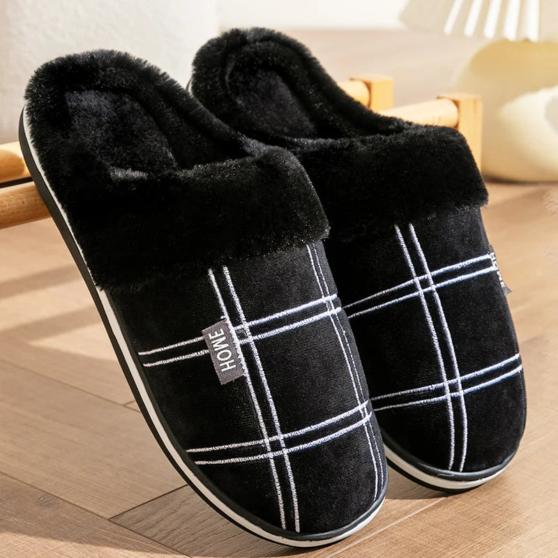 Men's Plaid Slip-On Slippers With Soft Warm Lining For Cozy Indoor Comfort At Home