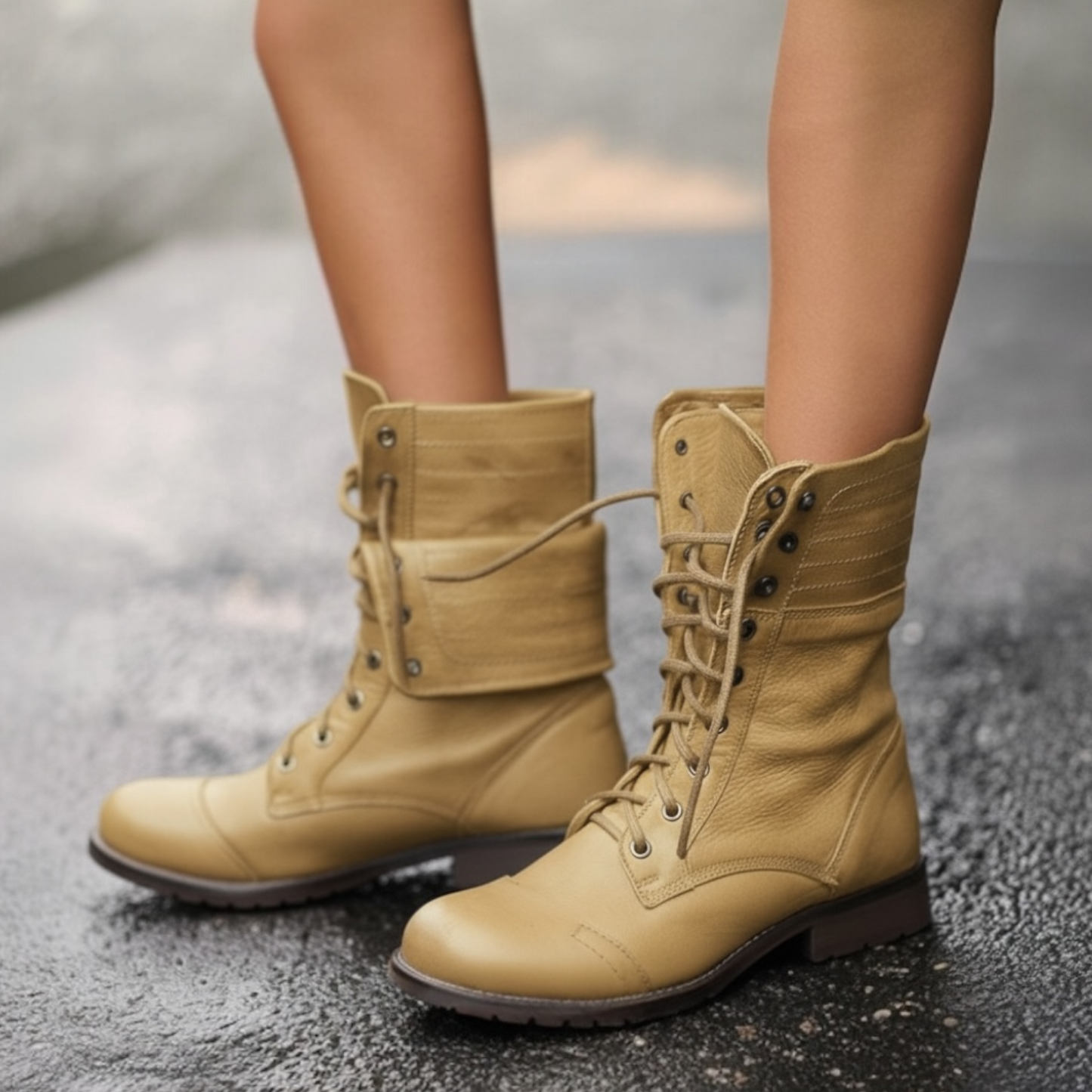 Women's Lace-Up Boots with Vintage Style and Sturdy Design
