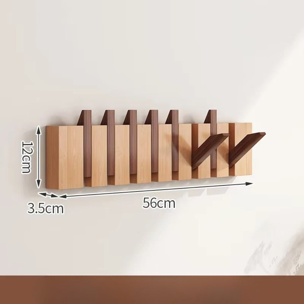 Modern Wooden Flip Hook Rack With Foldable Hooks
