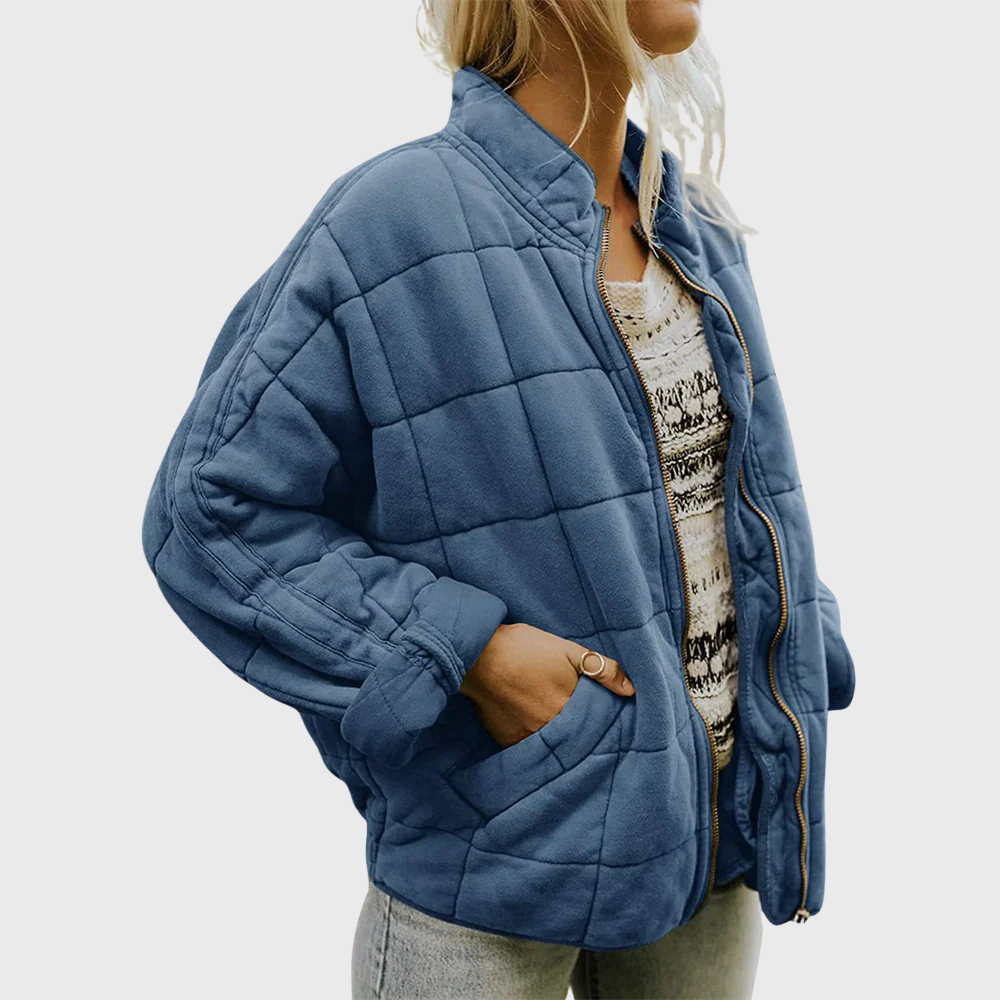 TrendAura Amelie Quilted Zip Jacket For Women Cozy Warm Comfort Modern Olive Green