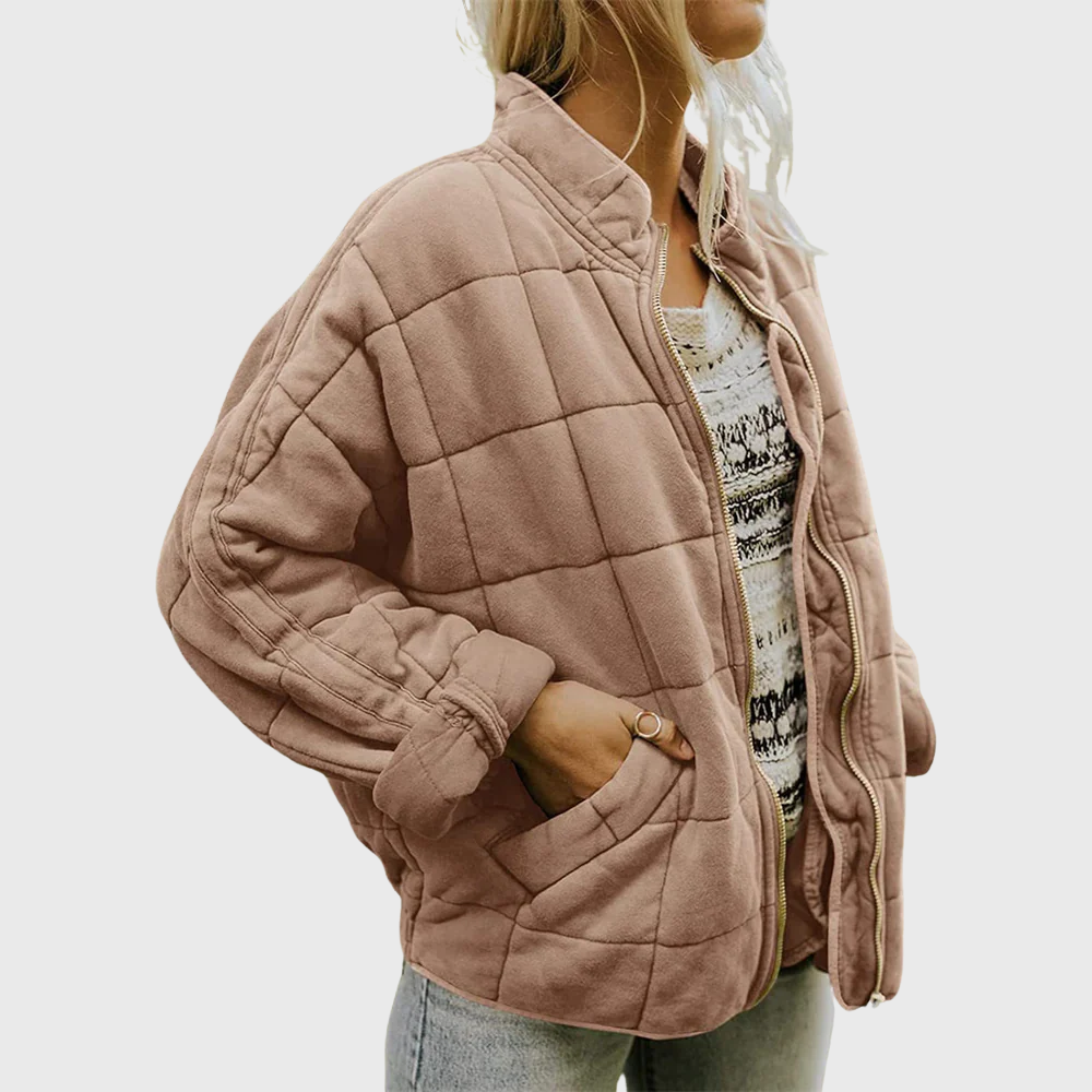 TrendAura Amelie Quilted Zip Jacket For Women Cozy Warm Comfort Modern Olive Green