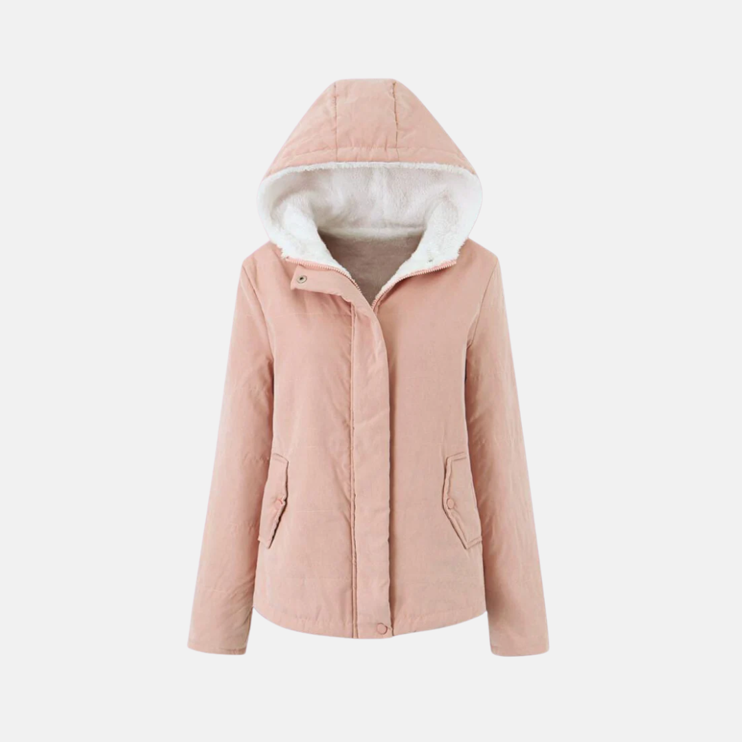 Women’s Hooded Jacket – Quilted Padded Design – Fleece Lined – Snap Button Closure