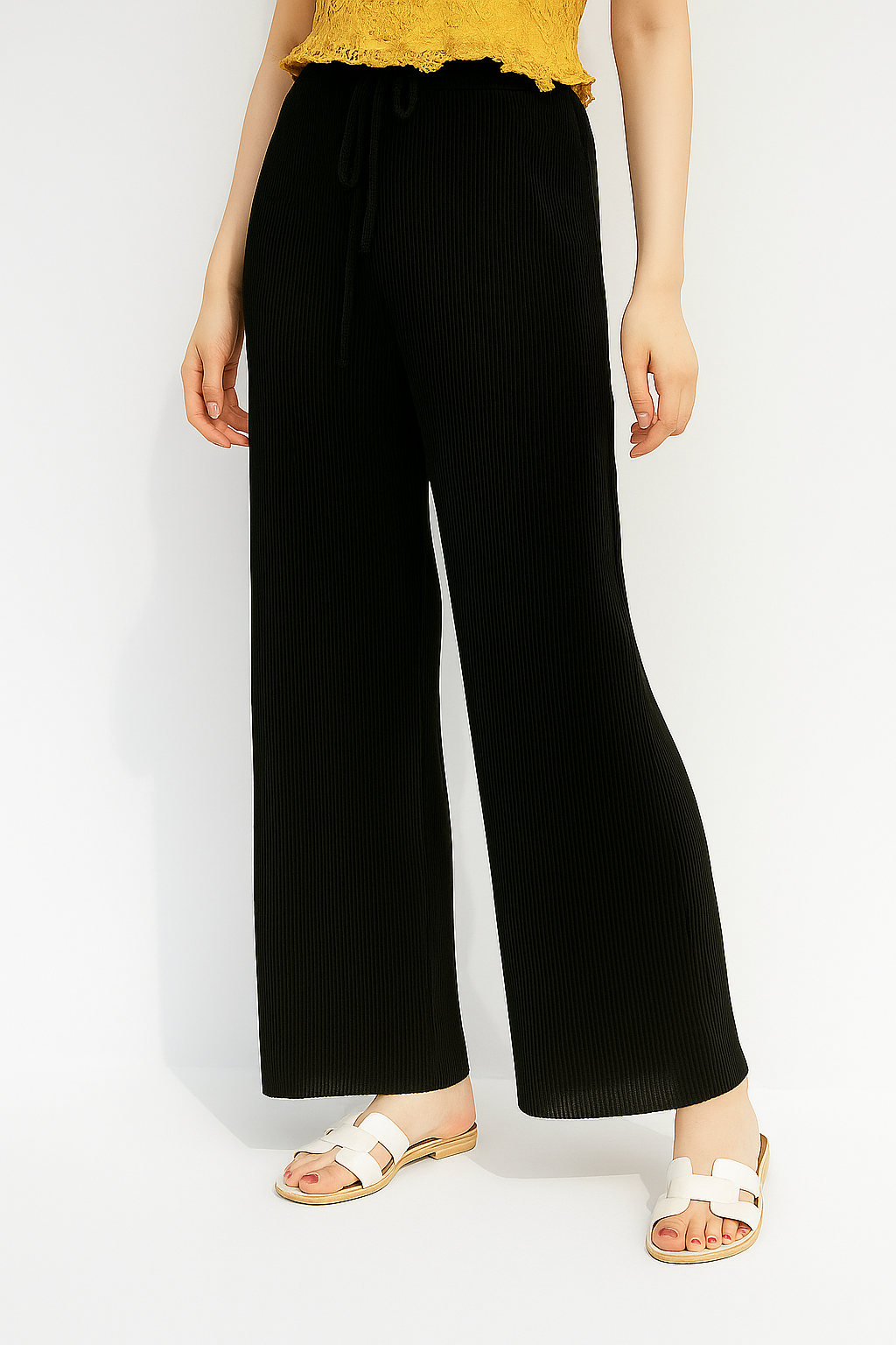 Pleated Wide Leg Drawstring Pants For Women With Shiny Fabric Elegant Comfort Everyday Wear