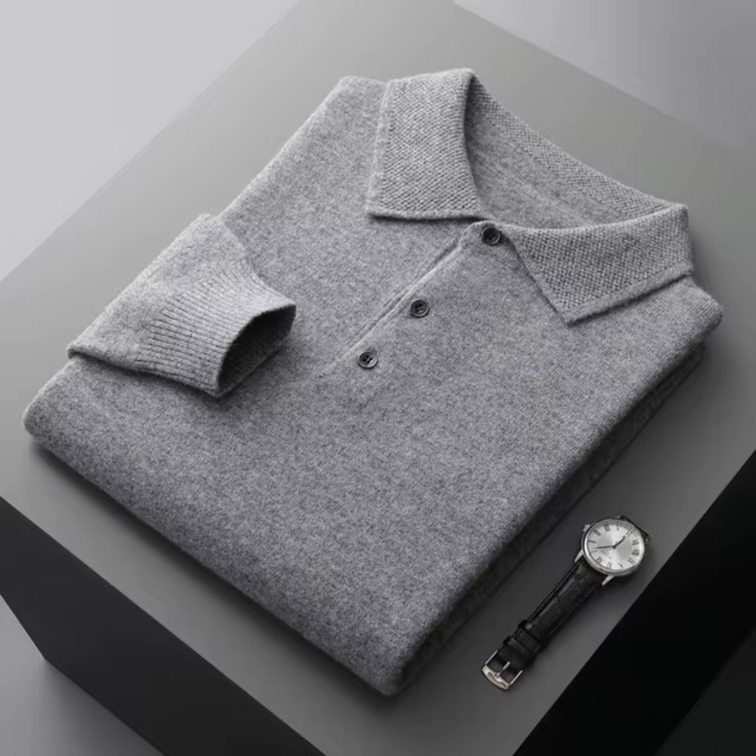 Mens Polo Sweater With Button Closure And Collar For Smart Casual Professionals And Premium Everyday Workwear