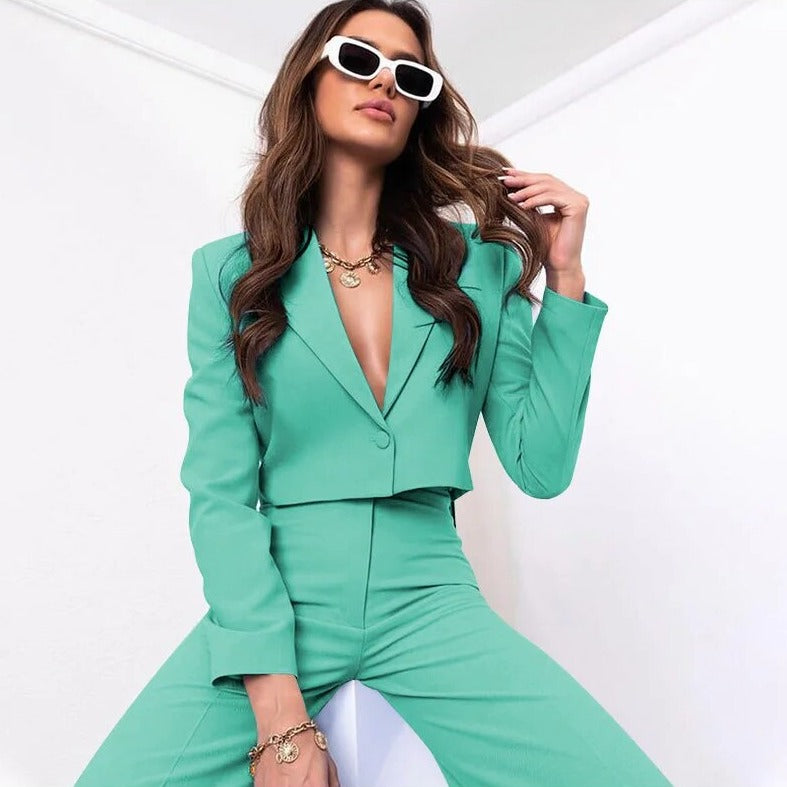 Premium Women Terno Suit Set With Tailored Blazer And Wide Pants For Modern Businesswomen