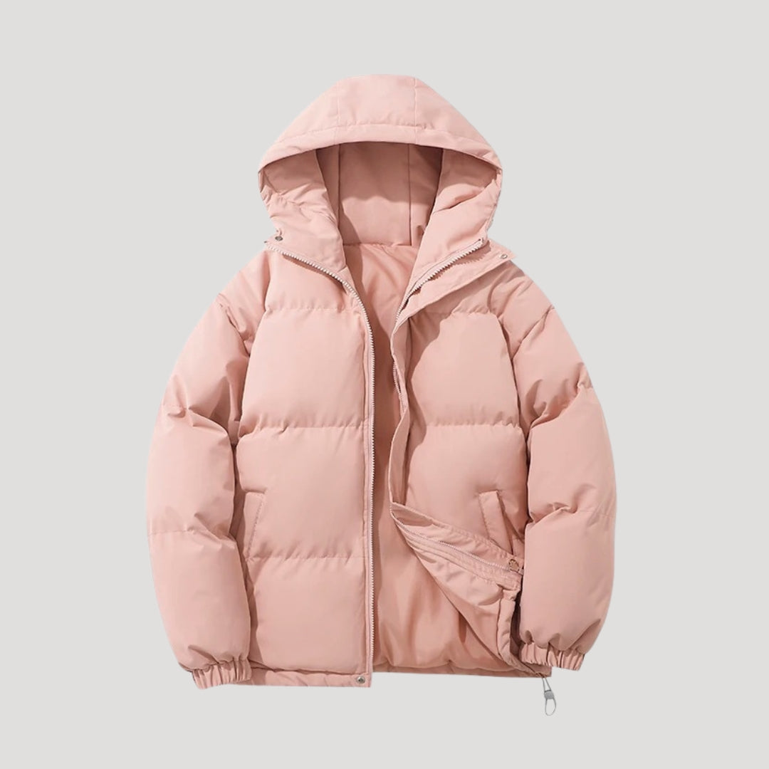 Puffer Jacket With Insulated Hood And Windproof Design For Cold Weather Outdoors