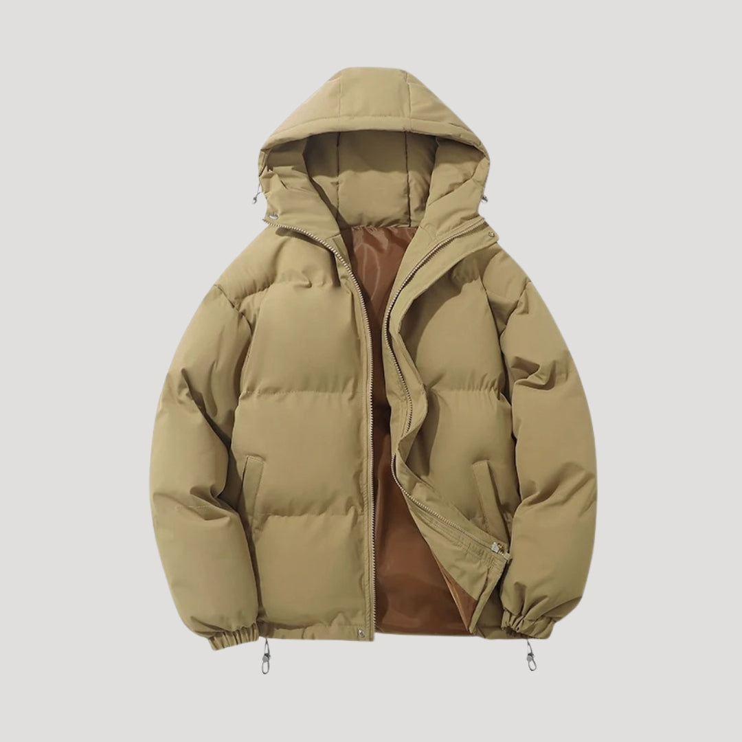 Puffer Jacket With Insulated Hood And Windproof Design For Cold Weather Outdoors