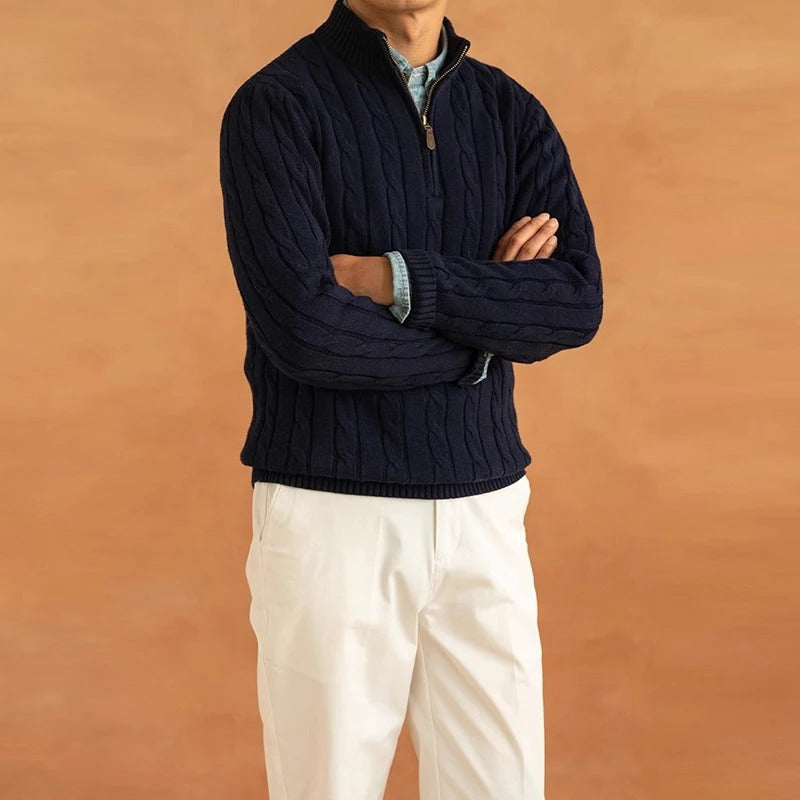 Unisex Half Zip Pullover With Stand Up Collar Soft Jacquard Knit Cozy Everyday Comfort All Season