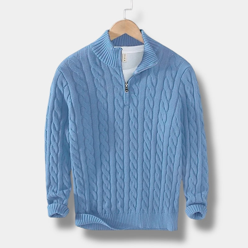 Unisex Half Zip Pullover With Stand Up Collar Soft Jacquard Knit Cozy Everyday Comfort All Season