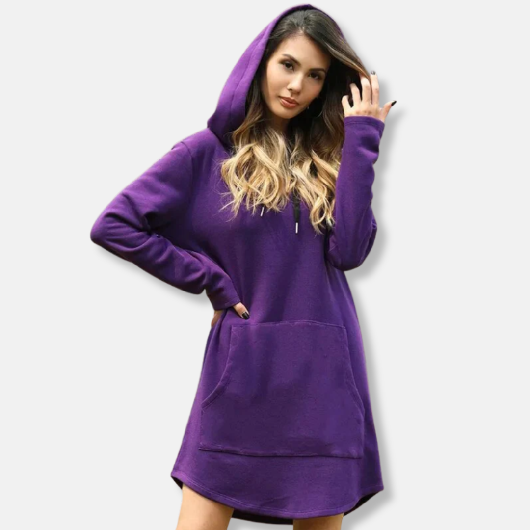 Women’s Hoodie Dress – Relaxed Fit – Cotton Blend – Long Sleeve with Pocket and Hood