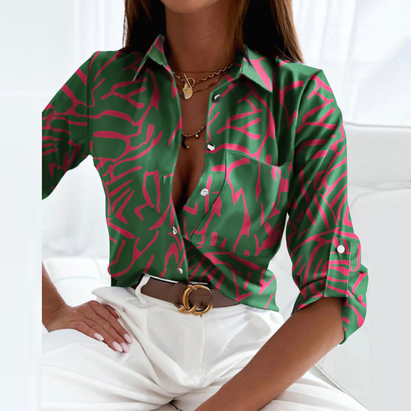 Women's Blouse - Classic Collar - Button Closure - Lightweight & Flowy - Long-Sleeved