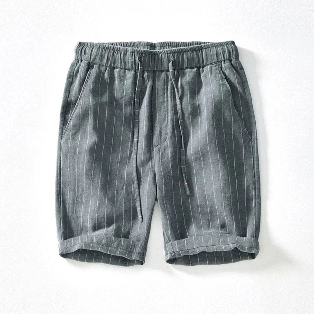 Raegan Knee Length Linen Shorts for Men Drawstring Waist Breathable Pinstripe Everyday Beachwear