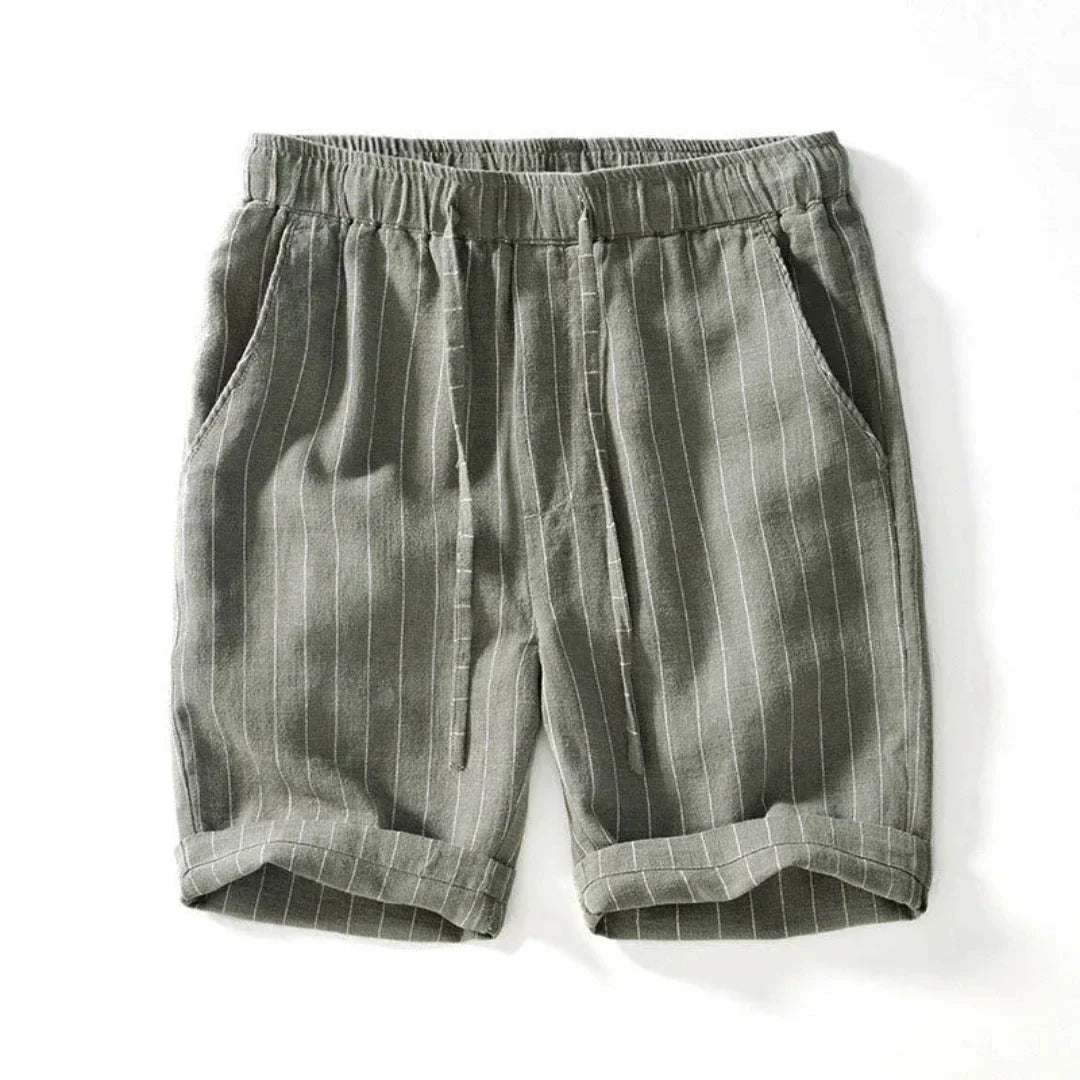Raegan Knee Length Linen Shorts for Men Drawstring Waist Breathable Pinstripe Everyday Beachwear