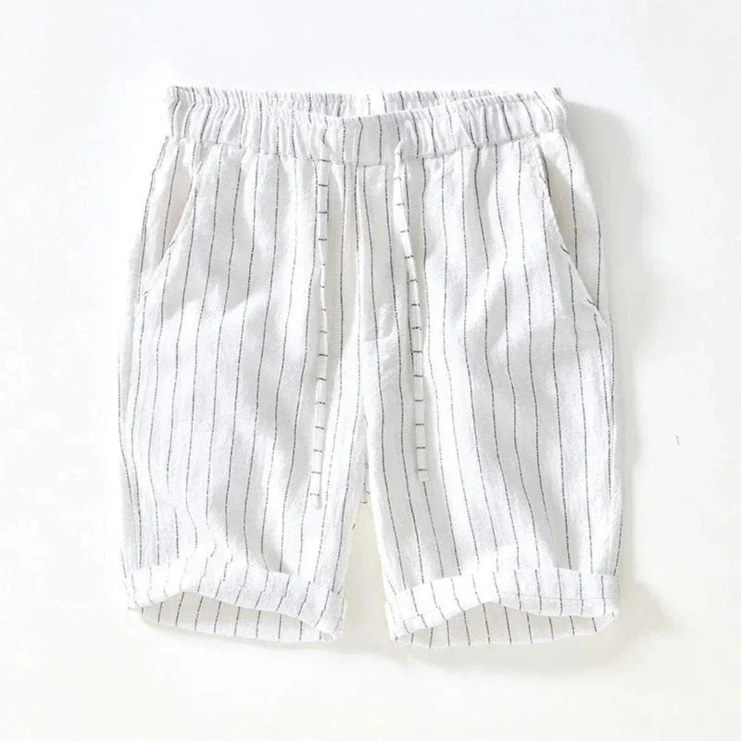 Raegan Knee Length Linen Shorts for Men Drawstring Waist Breathable Pinstripe Everyday Beachwear