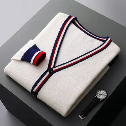 Ralph V-Neck Stripe Knit Cardigan