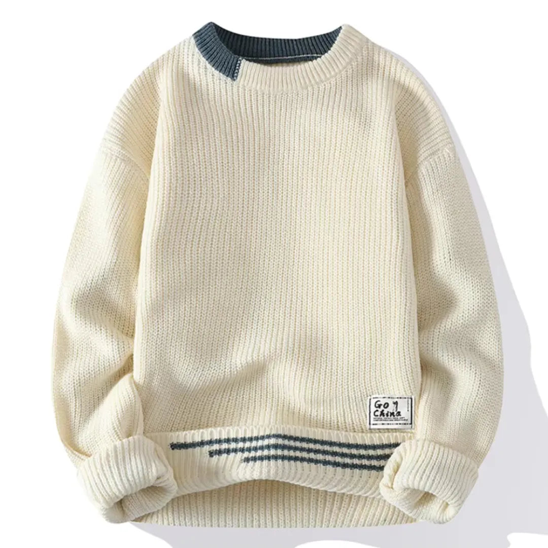 TrendAura Jack Wool Striped Crewneck Sweater Men Relaxed Hip Length Fit Ribbed Details