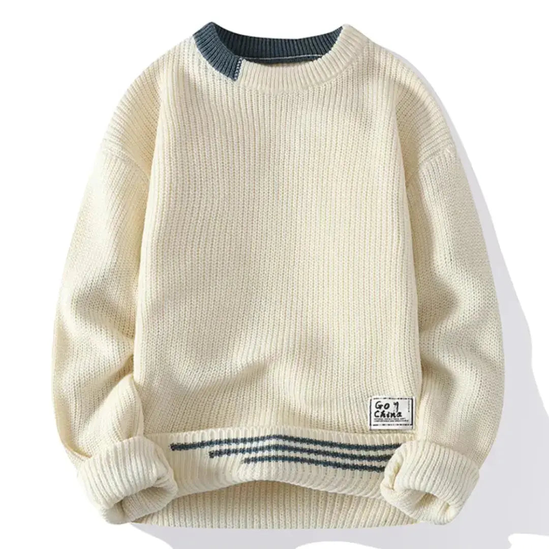 Raphael Vintage Inspired Crewneck Knit Sweater In Soft Beige With Relaxed Fit And Timeless Comfort