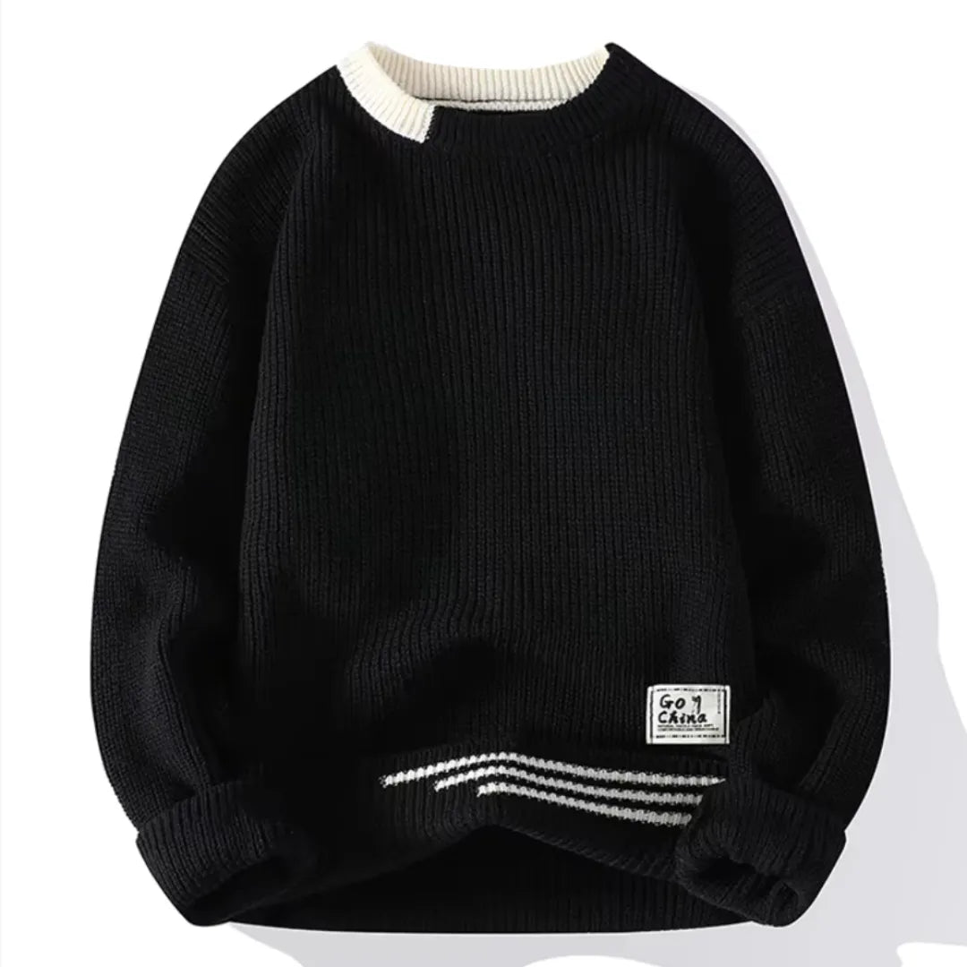 TrendAura Jack Wool Striped Crewneck Sweater Men Relaxed Hip Length Fit Ribbed Details
