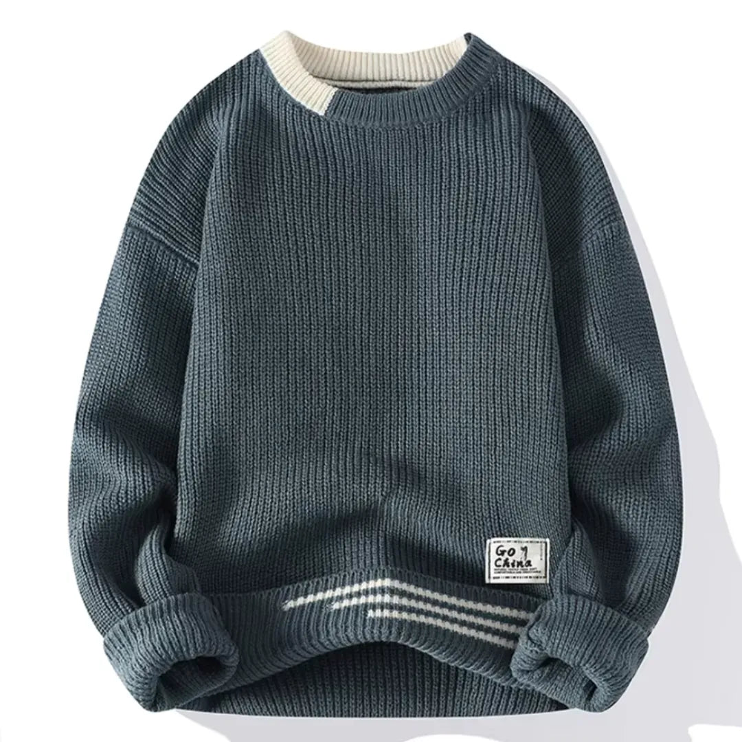 TrendAura Jack Wool Striped Crewneck Sweater Men Relaxed Hip Length Fit Ribbed Details