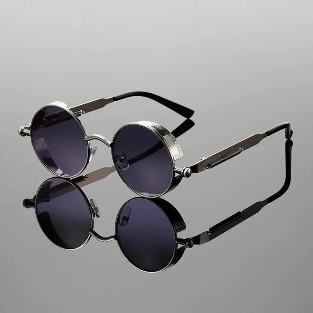 Raven Steampunk Round Sunglasses With Intricate Metallic Detailing Gold Frame For Bold Retro Look