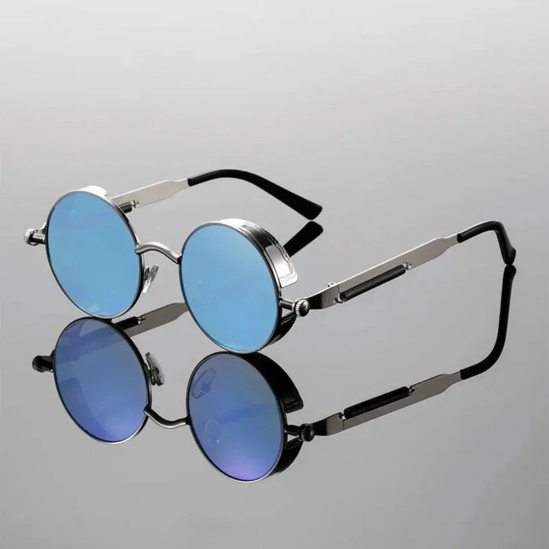 Raven Steampunk Round Sunglasses With Intricate Metallic Detailing Gold Frame For Bold Retro Look