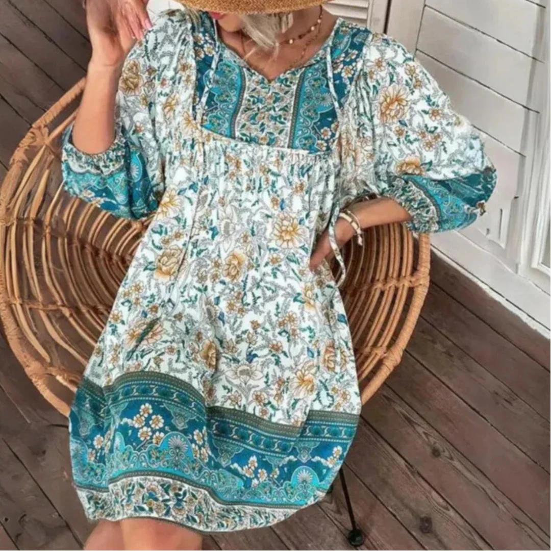 Rebecca Flowy V-Neck Bohemian Mini Dress