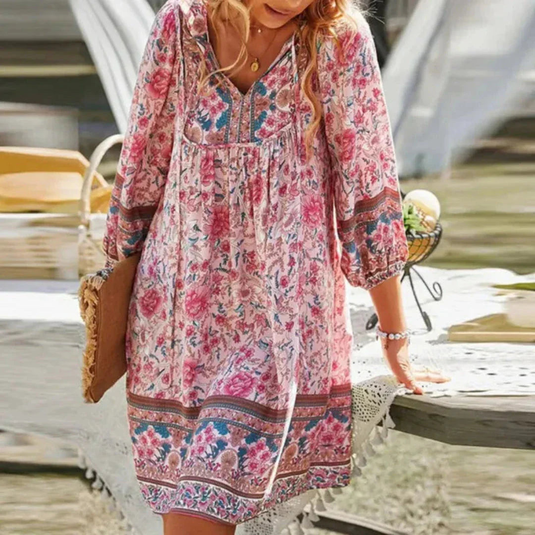 Rebecca Flowy V-Neck Bohemian Mini Dress