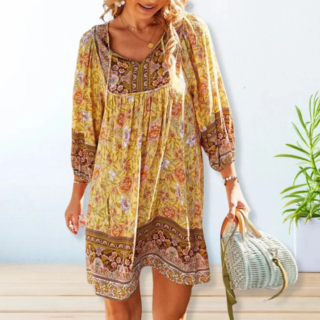 Rebecca Flowy V-Neck Bohemian Mini Dress